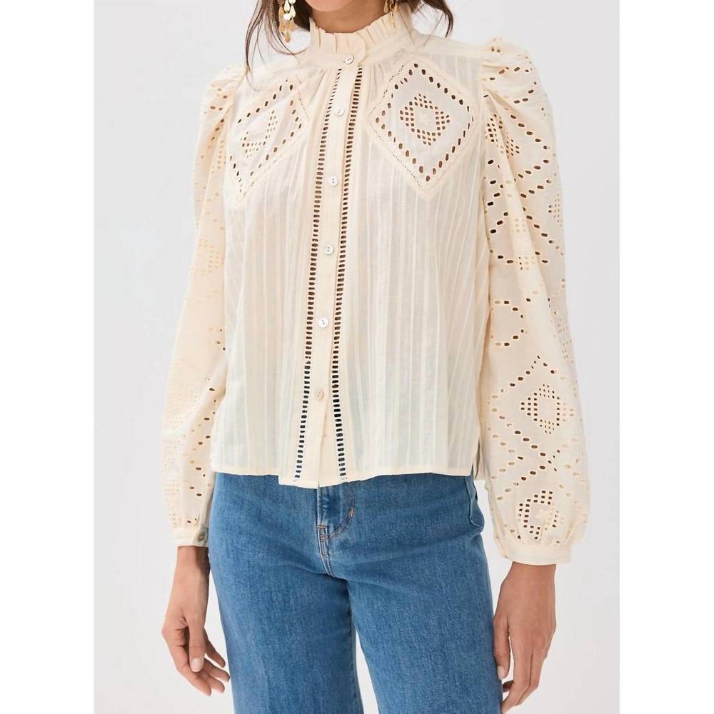 NEW ALIX OF BOHEMIA annabel pearl eyelet shirt in ivory - Picture 4 of 8
